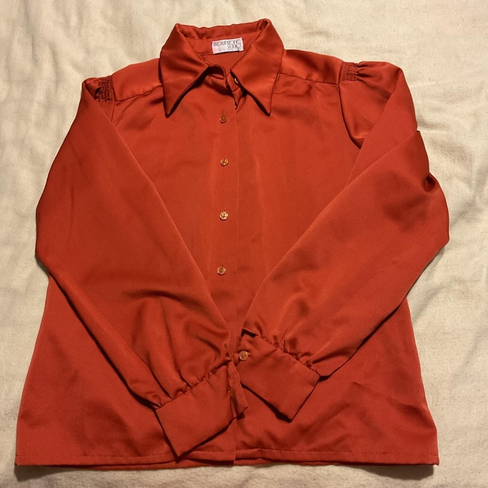Brownstone Studio Shirt Womens Medium Orange Button Collared Long Sleeve‎ Blouse